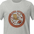 Athletic heather unisex t-shirt printed with a circular badge reading Tailgate Grandma and Autumn Athletic Co., arched around a folding lawn chair, a football and autumn leaves