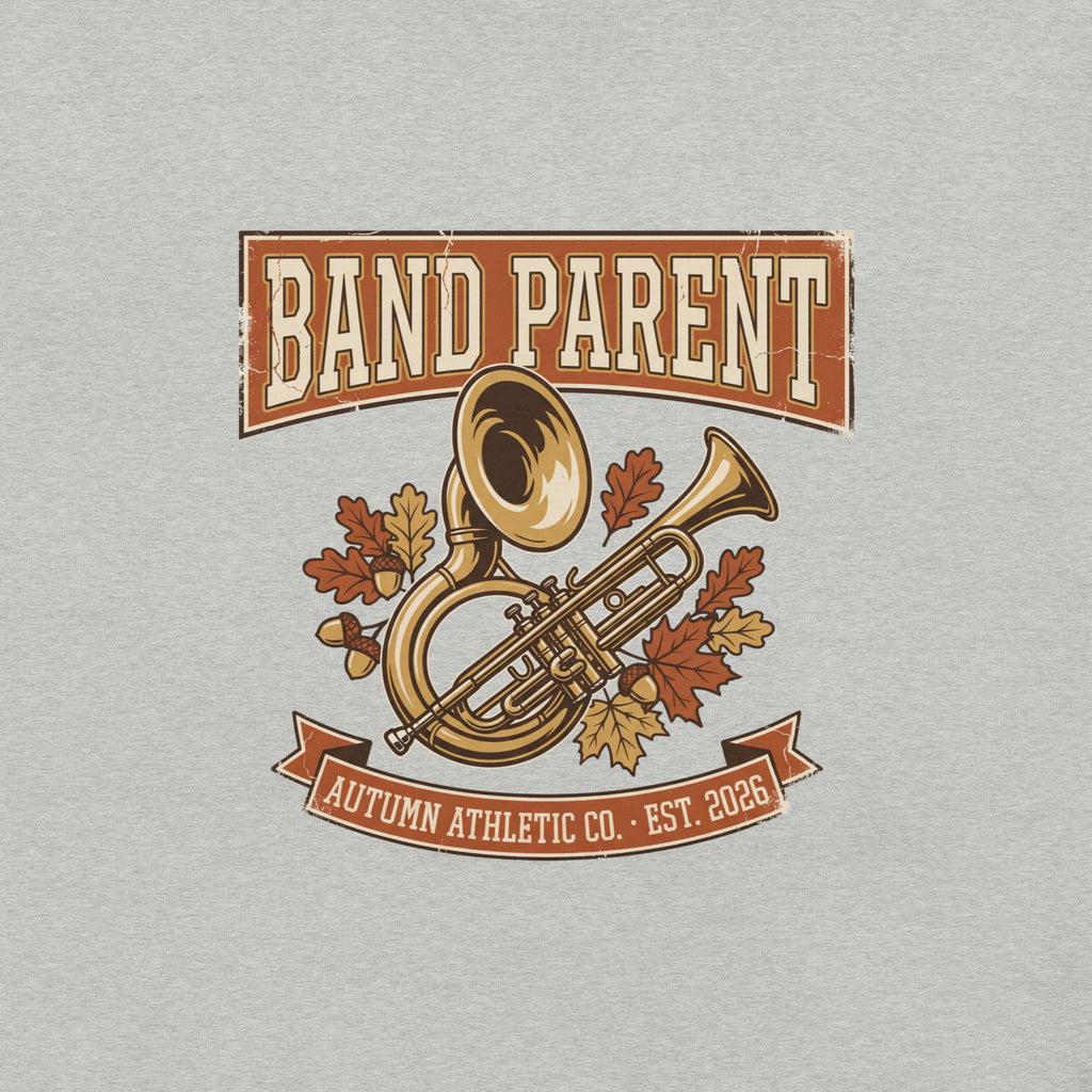 Close-up of the Band Parent print showing the distressed vintage texture on athletic heather fabric