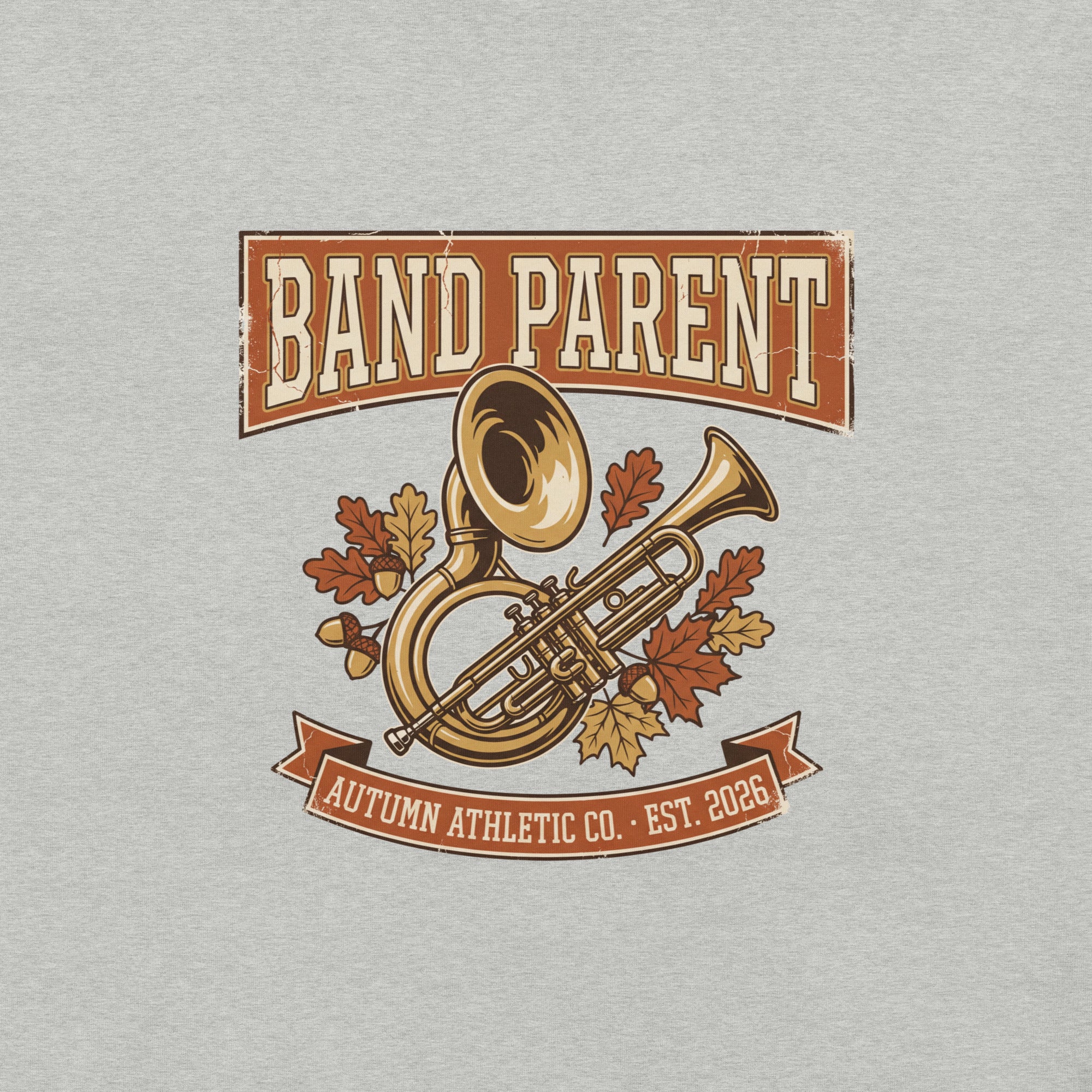 Close-up of the Band Parent print showing the distressed vintage texture on athletic heather fabric