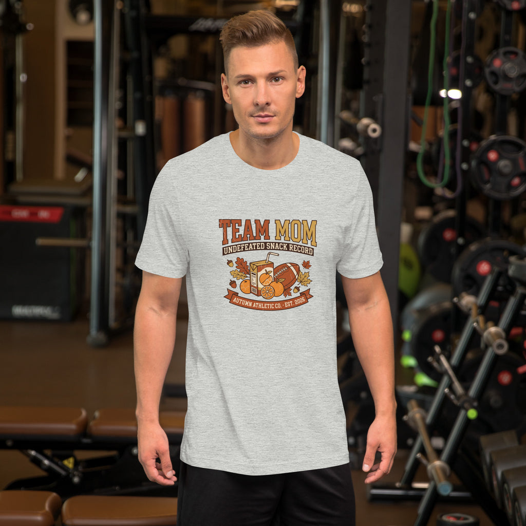 Man wearing the Team Mom tee in athletic heather